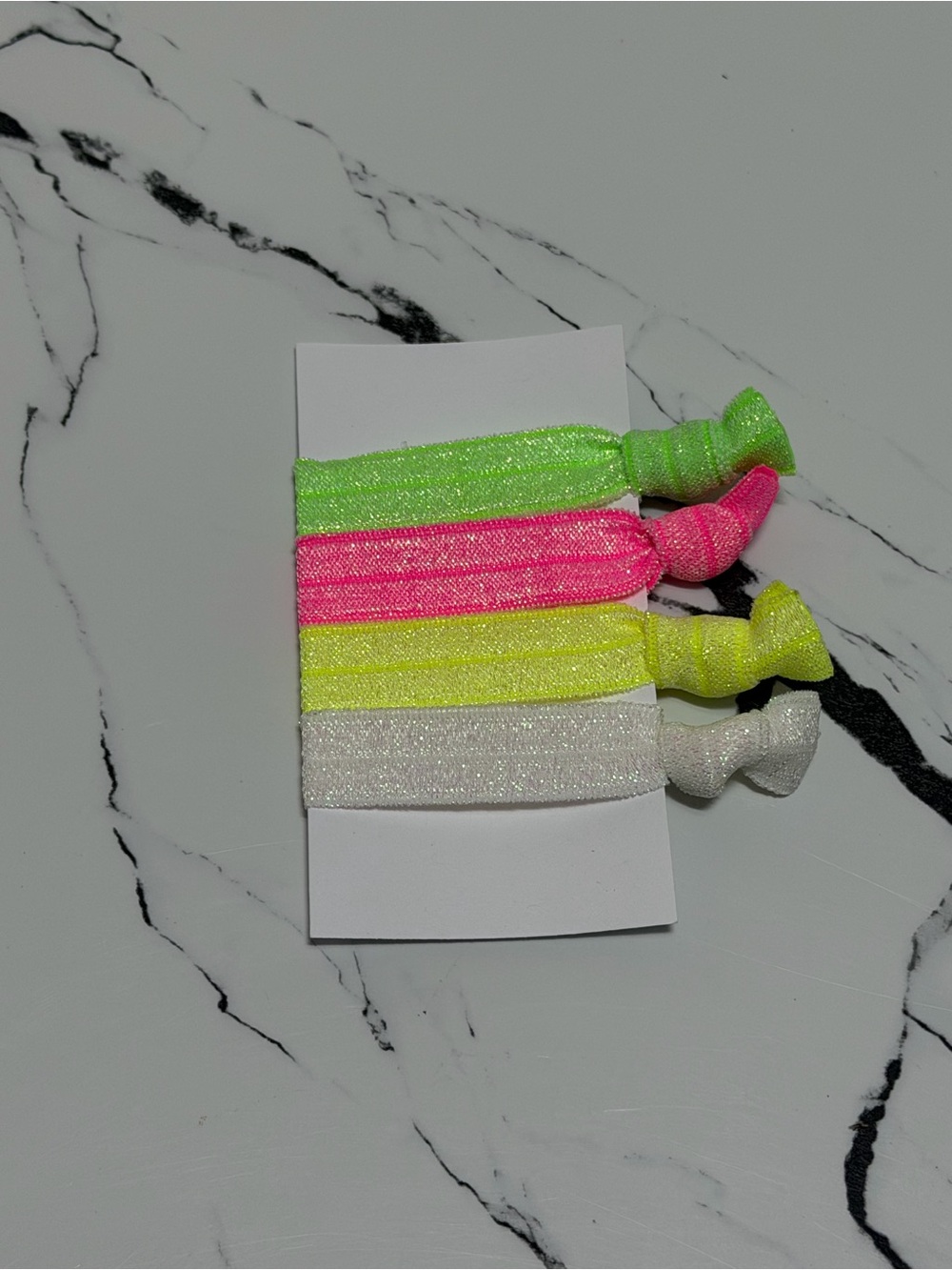 Handmade Elastic Hair Tie Set - Neon Green, Hot Pink, Neon Yellow & White